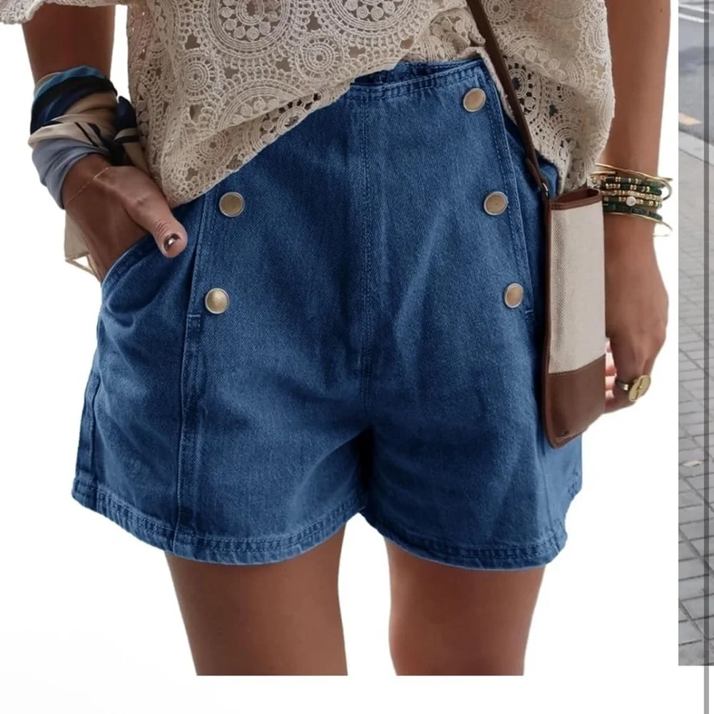 NWOT Amazon Sailor Blue Denim Shorts - Picture 6 of 8